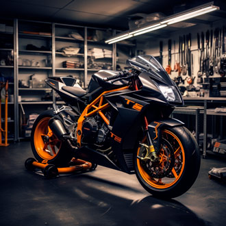 мотоцикл стоит в сухом гараже